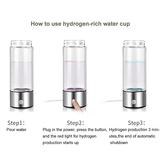 Hydrogen Water Bottle, 1200Pbb Portable Hydrogen Water Ionizer Machine, Hydrogen Water Generator, Hydrogen Rich Water Glass Health Cup Water Ionizer Machine for Office, Travel, Daily Drinking Black