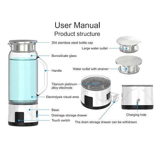 Hydrogen Water Bottle, 1000ml Large Capacity Hydrogen Rich Water Generator, Rechargeable Water Ionizer Machine, Efficient Electrolysis for Fitness Drinking