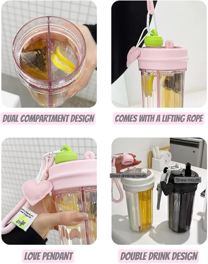 28oz Split Flask Tumbler 2 in 1 Mixed Drink Tumbler, Kawaii Cup With Storage Blender Water Bottle, Travel Camping Snack Slushie Cup With Straw (black)