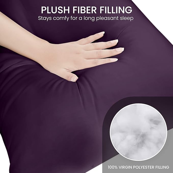Utopia Bedding Full Body Pillow for Adults (Purple, 20 x 54 Inch), Long Pillow for Sleeping, Large Pillow Insert for Side Sleepers