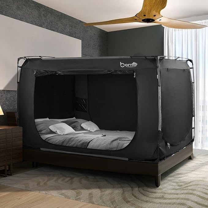 Borna Bed Tent Bed Canopy Full Size, Portable Sleeping Tents Dream Tents Indoor for Kids and Adult, Breathable 70% Blackout Big Space on Bed with Three Doors (Mattress Not Included)