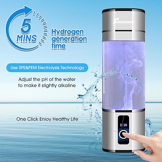 Hydrogen Water Bottle, 2 Modes Portable Hydrogen Water Bottle Generator with SPE PEM Technology and LED Display, Ion Water Ionizer Machine for Office, Travel and Home Daily Drinking(Silver)