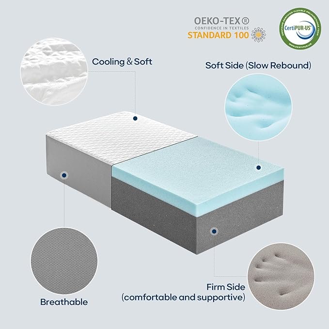 Cooling Cube Pillow for Side Sleepers, Square Memory Foam Side Sleeper Pillow Firm Soft Double-Sided Supportive, Support Head Neck Shoulder for Pain Relief Cervical Pillow, 24"x12"x4"