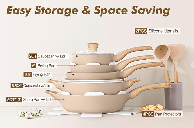 SENSARTE Ceramic Pots and Pans Set Nonstick, Kitchen Cookware Sets, 14-Piece Induction Cookware, 100% Non-toxic Healthy Non Stick Cooking Set, with Frying Pans Set, PFAS PTFE PFOA PFOS Free