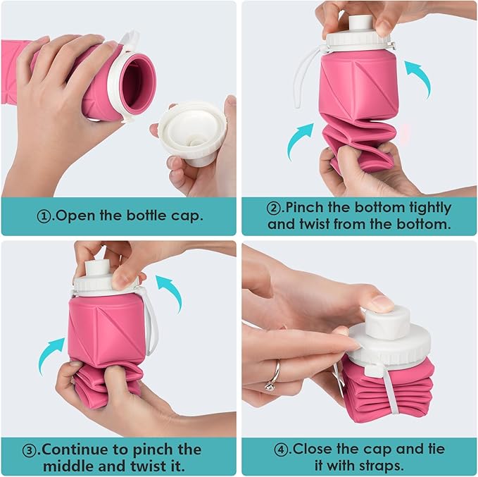 Collapsible Water Bottle 2pcs Foldable Silicone Travel Water Bottle Leakproof Flexible BPA Free Portable,Folding Water Bottle Lightweight for Camping, Hiking,Sports Travel Bottles 23oz
