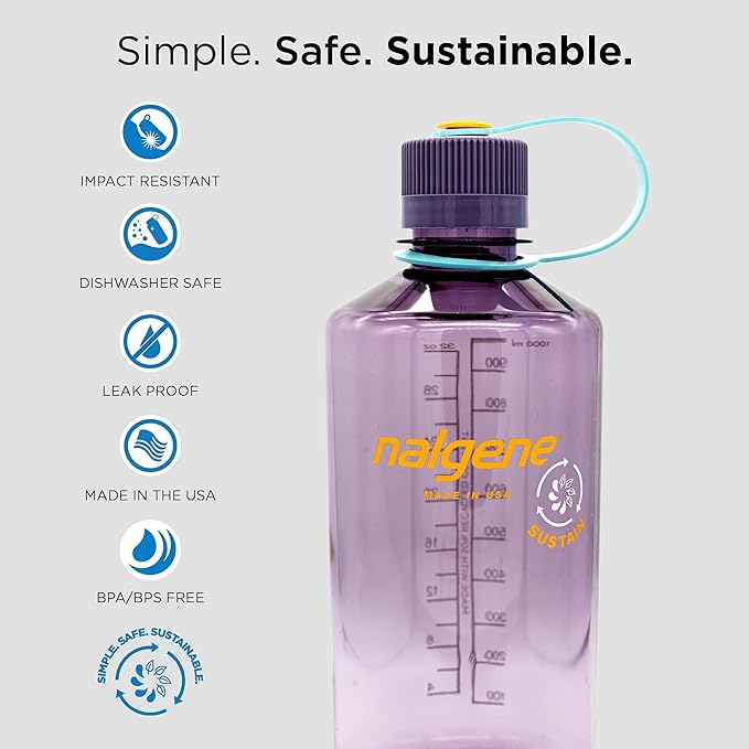 Nalgene Tritan Narrow Mouth BPA-Free Water Bottle, Gray, 32 oz