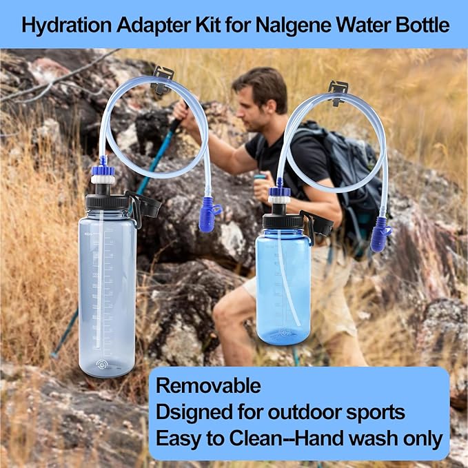 Hydration Adapter Kit for Nalgene Water Bottle with Cap, Compatible with 32/48 oz Wide Mouth Water Bottles, Outdoor Sports Accessories, Use for Camping, Cycling, Hiking(White)