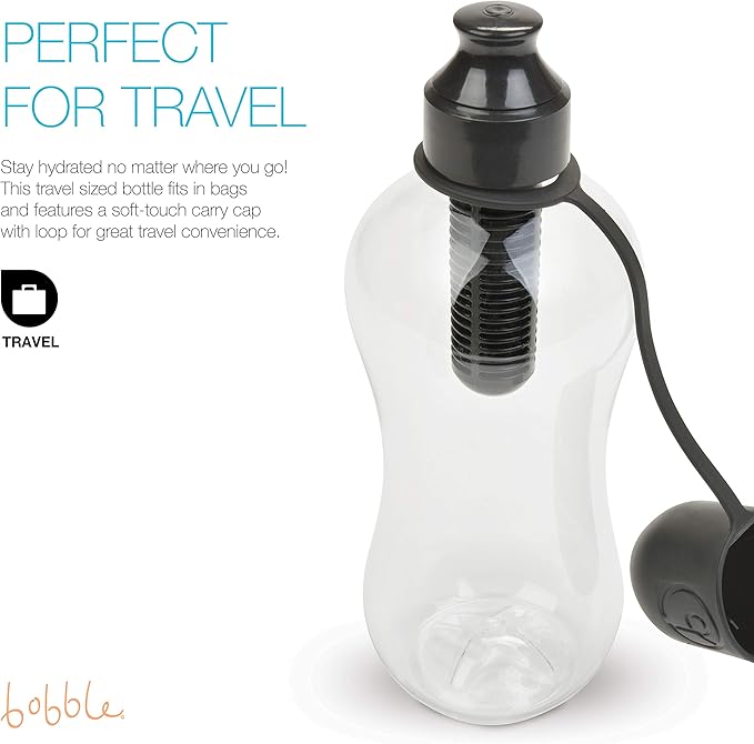 Bobble Classic Water Bottle, Filtered Water, BPA-Free Reusable Bottle, Soft Touch Carry Cap with Replaceable Carbon Filter for Sustainable Water and Hydration 34 oz - 2 Pack (Black)