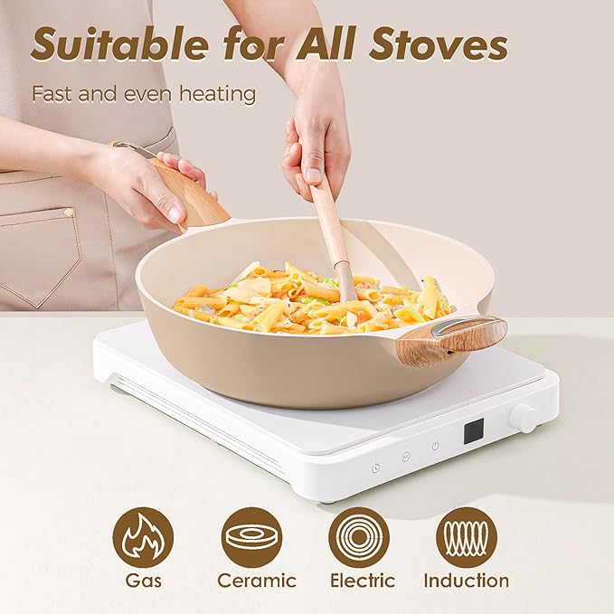 SENSARTE Ceramic Pots and Pans Set Nonstick, Kitchen Cookware Sets, 14-Piece Induction Cookware, 100% Non-toxic Healthy Non Stick Cooking Set, with Frying Pans Set, PFAS PTFE PFOA PFOS Free