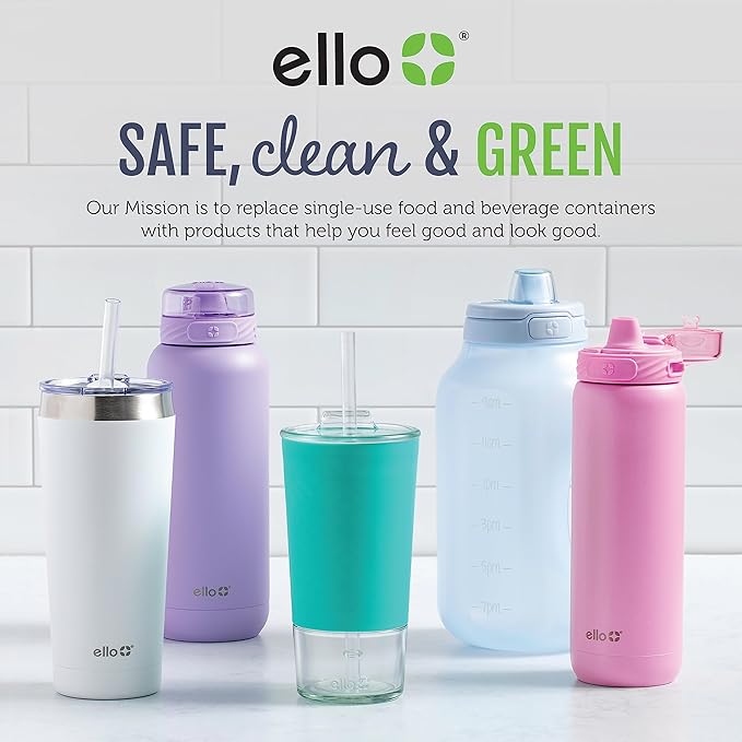 Ello Syndicate Glass Water Bottle with One-Touch Flip Lid and Protective Silicone Sleeve and Carry Loop, BPA Free, Dishwasher Safe,20oz