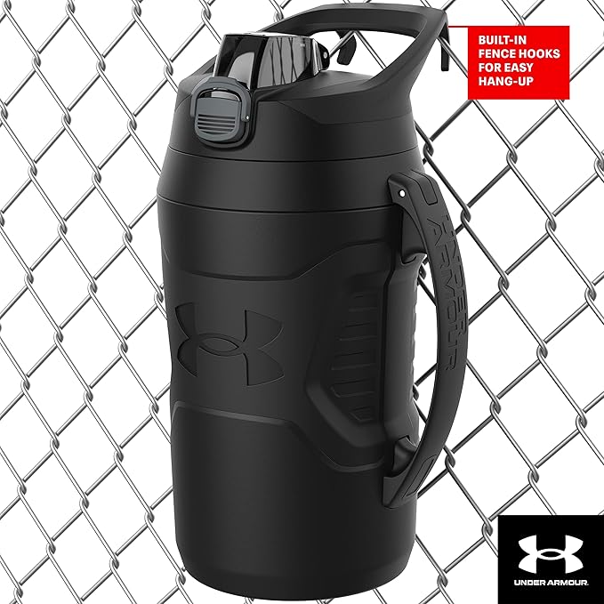 Under Armour Sports Water Jug, 64oz Insulated Water Bottle w/Handle, Half Gallon, Fence Hook, Leak Resistant, Baseball, Football & More
