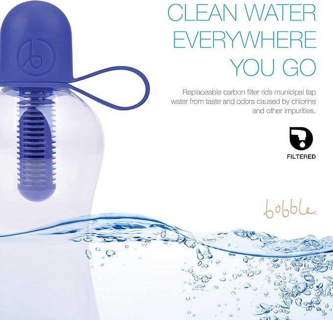 Bobble Classic Water Bottle, Filtered Water, BPA-Free Reusable Bottle, Soft Touch Carry Cap with Replaceable Carbon Filter for Sustainable Water and Hydration 34 oz - 2 Pack (Black)