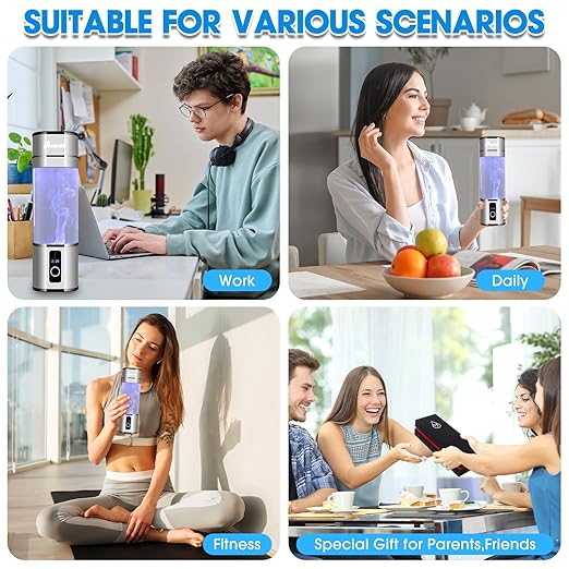 Hydrogen Water Bottle, 2 Modes Portable Hydrogen Water Bottle Generator with SPE PEM Technology and LED Display, Ion Water Ionizer Machine for Office, Travel and Home Daily Drinking(Silver)