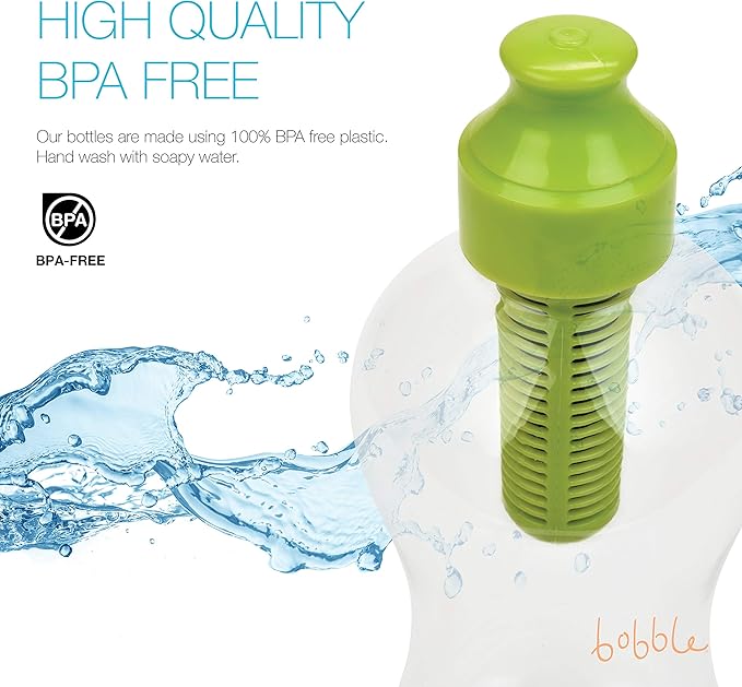 Bobble Classic Water Bottle, Filtered Water, BPA-Free Reusable Bottle, Soft Touch Carry Cap with Replaceable Carbon Filter for Sustainable Water and Hydration 18.5 oz - 2 Pack (Lime)