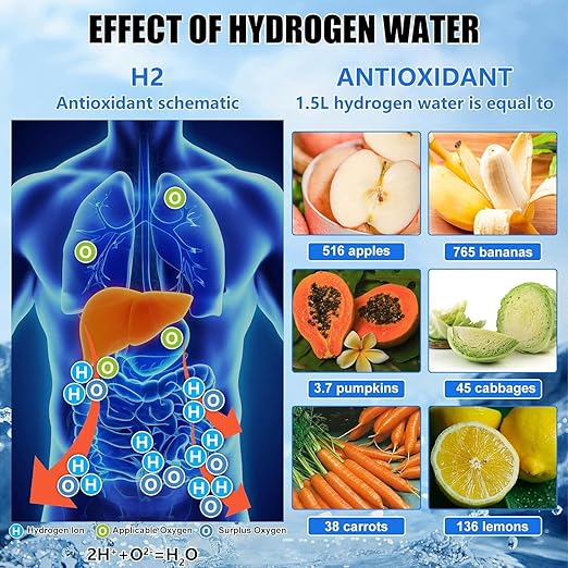 Hydrogen Water Bottle, 1200Pbb Portable Hydrogen Water Ionizer Machine, Hydrogen Water Generator, Hydrogen Rich Water Glass Health Cup Water Ionizer Machine for Office, Travel, Daily Drinking Black