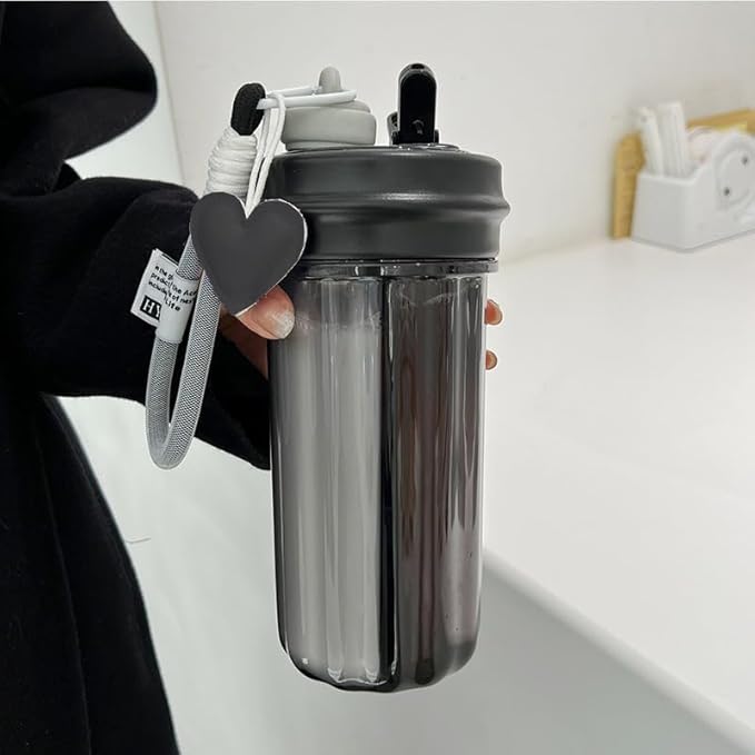28oz Split Flask Tumbler 2 in 1 Mixed Drink Tumbler, Kawaii Cup With Storage Blender Water Bottle, Travel Camping Snack Slushie Cup With Straw (black)
