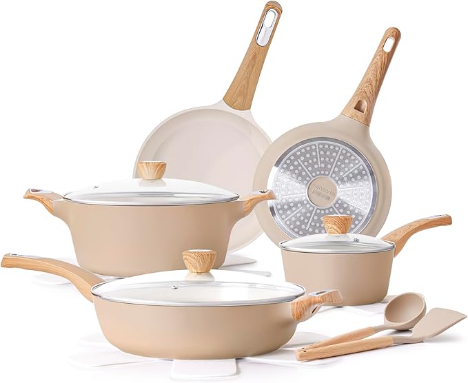 SENSARTE Ceramic Pots and Pans Set Nonstick, Kitchen Cookware Sets, 14-Piece Induction Cookware, 100% Non-toxic Healthy Non Stick Cooking Set, with Frying Pans Set, PFAS PTFE PFOA PFOS Free
