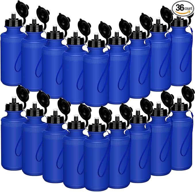 Zubebe 36 Pcs Sports Water Bottles Bulk 20 oz Squeeze Reusable Plastic Water Bottle with Nylon Strap Blank DIY Water Bottles for Kids Adults School Thanks Gift Outdoor Sport Fitness