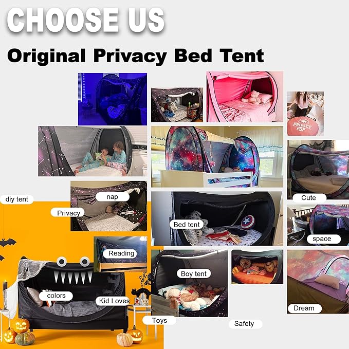 Privacy Pop up Eclipse Bed Tent Bed Drapes (Black, Queen)