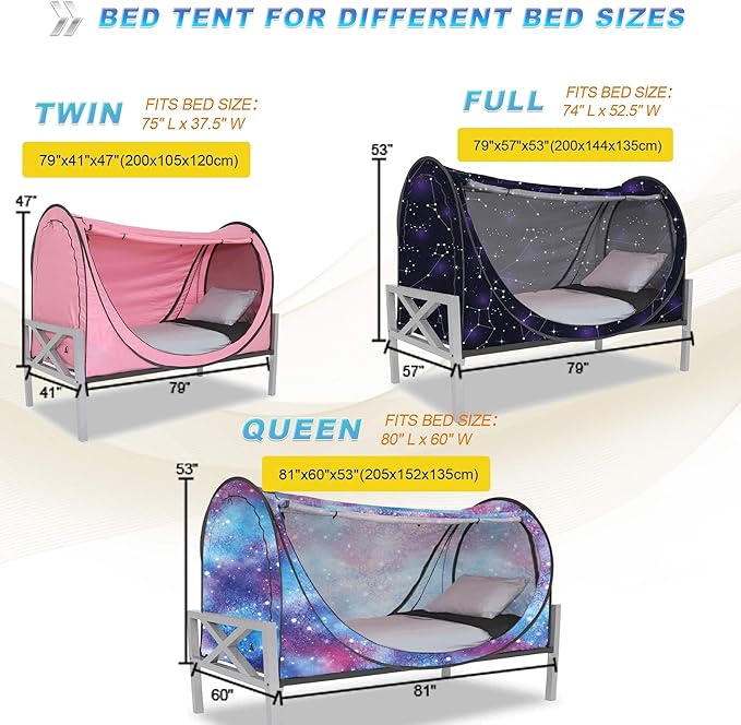 Privacy Pop up Eclipse Bed Tent Bed Drapes (Black, Queen)